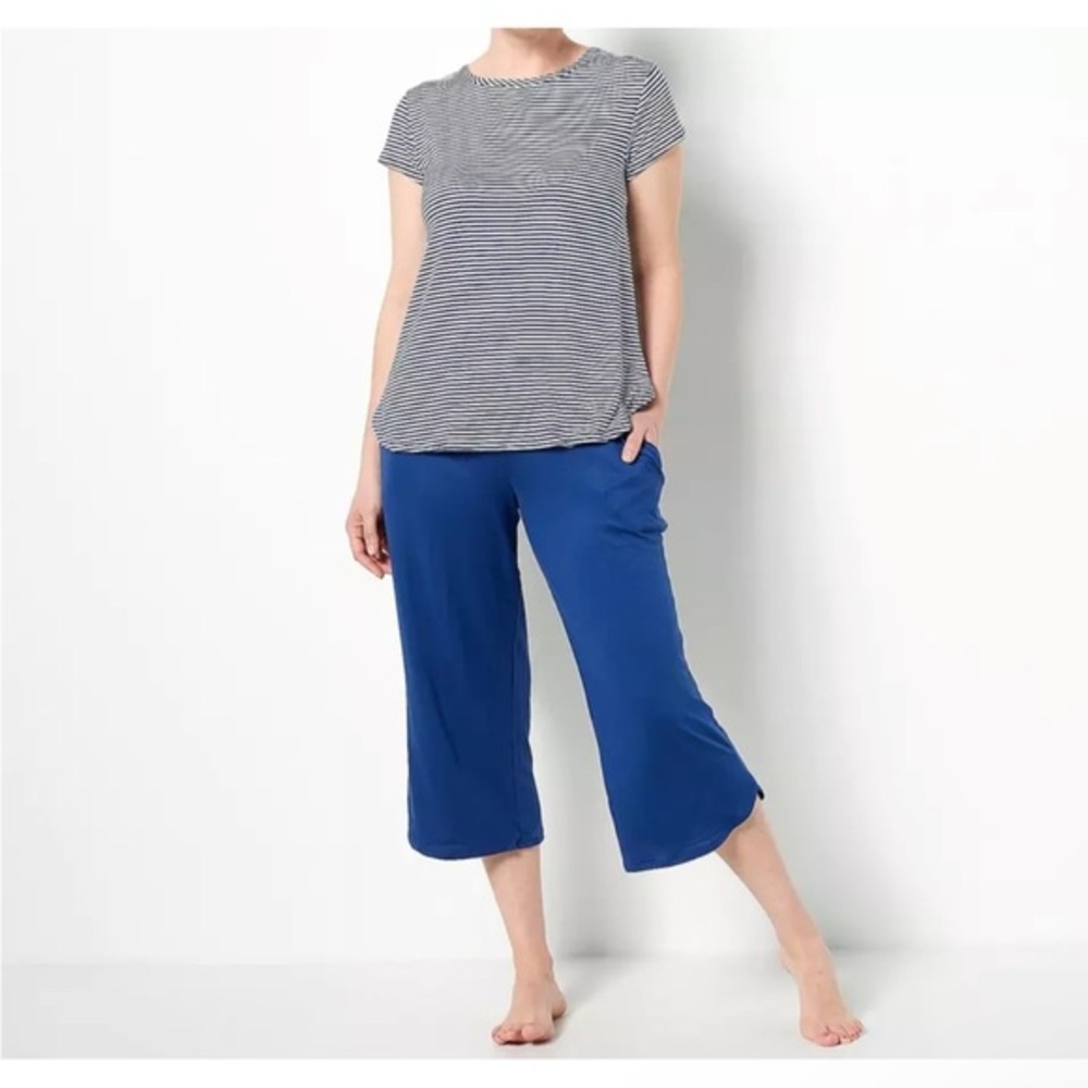 Koolaburra By UGG Cozy Pajama Set Women’s Size M Blue Cropped Wide Leg Pant